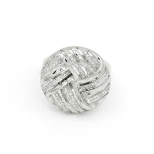 18K White Gold Dome Chevron Band | Natural Diamond Geometric Pavé Crisscross Design | Bold Jewelry - Ring
