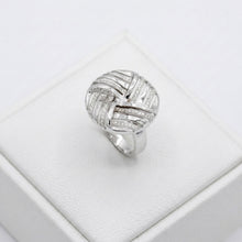 18K White Gold Dome Chevron Band | Natural Diamond Geometric Pavé Crisscross Design | Bold Jewelry - Ring