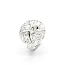 18K White Gold Dome Chevron Band | Natural Diamond Geometric Pavé Crisscross Design | Bold Jewelry - Ring