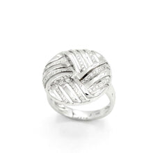 18K White Gold Dome Chevron Band | Natural Diamond Geometric Pavé Crisscross Design | Bold Jewelry - Ring
