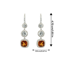 18K White Gold Drop Earrings | Natural Citrine & White Sapphire | Multi-Halo Design Jewelry - Earrings