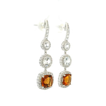 18K White Gold Drop Earrings | Natural Citrine & White Sapphire | Multi-Halo Design Jewelry - Earrings