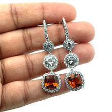 18K White Gold Drop Earrings | Natural Citrine & White Sapphire | Multi-Halo Design Jewelry - Earrings