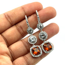 18K White Gold Drop Earrings | Natural Citrine & White Sapphire | Multi-Halo Design Jewelry - Earrings