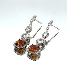 18K White Gold Drop Earrings | Natural Citrine & White Sapphire | Multi-Halo Design Jewelry - Earrings