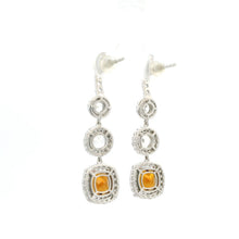 18K White Gold Drop Earrings | Natural Citrine & White Sapphire | Multi-Halo Design Jewelry - Earrings