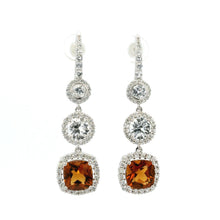 18K White Gold Drop Earrings | Natural Citrine & White Sapphire | Multi-Halo Design Jewelry - Earrings