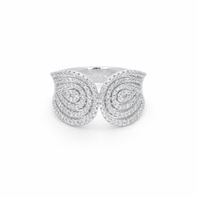 18K White Gold Dual Spiral Cocktail Ring | Natural Diamond Open-Top Pavé Swirl Design | Modern Jewelry - Ring