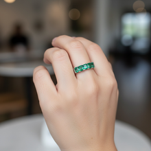 18K White Gold Five-Stone Natural Emerald & Diamond Band Ring | Anniversary Statement Fine Jewelry - Ring