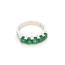 18K White Gold Five-Stone Natural Emerald & Diamond Band Ring | Anniversary Statement Fine Jewelry - Ring