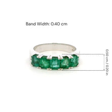 18K White Gold Five-Stone Natural Emerald & Diamond Band Ring | Anniversary Statement Fine Jewelry - Ring