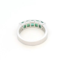 18K White Gold Five-Stone Natural Emerald & Diamond Band Ring | Anniversary Statement Fine Jewelry - Ring