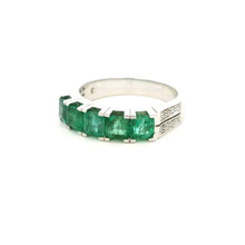 18K White Gold Five-Stone Natural Emerald & Diamond Band Ring | Anniversary Statement Fine Jewelry - Ring