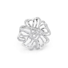 18K White Gold Floral Statement Ring | Natural Diamond Dual Bloom Half-Prong Design Jewelry - Ring