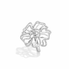 18K White Gold Floral Statement Ring | Natural Diamond Dual Bloom Half-Prong Design Jewelry - Ring