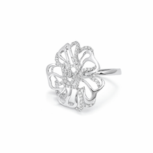 18K White Gold Floral Statement Ring | Natural Diamond Dual Bloom Half-Prong Design Jewelry - Ring