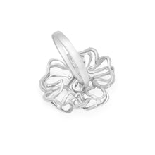 18K White Gold Floral Statement Ring | Natural Diamond Dual Bloom Half-Prong Design Jewelry - Ring