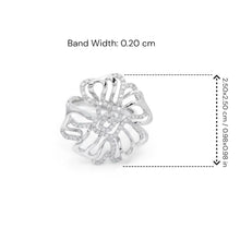 18K White Gold Floral Statement Ring | Natural Diamond Dual Bloom Half-Prong Design Jewelry - Ring