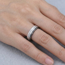18K White Gold Geometric Diamond Band | Black PVD Detail | Mirror Finish Luxury Stackable Ring - Ring