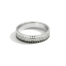 18K White Gold Geometric Diamond Band | Black PVD Detail | Mirror Finish Luxury Stackable Ring - Ring