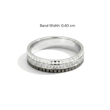 18K White Gold Geometric Diamond Band | Black PVD Detail | Mirror Finish Luxury Stackable Ring - Ring