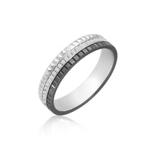 18K White Gold Geometric Diamond Band | Black PVD Detail | Mirror Finish Luxury Stackable Ring - Ring