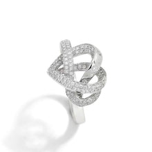 18K White Gold Infinity Knot Heart Ring | Natural Diamond Pavé & Flush Swirl Design | Romantic Promise Gift - Ring