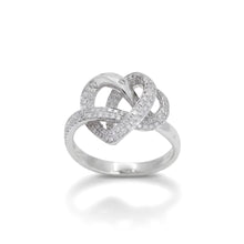 18K White Gold Infinity Knot Heart Ring | Natural Diamond Pavé & Flush Swirl Design | Romantic Promise Gift - Ring