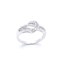 18K White Gold Knot Buckle Statement Ring | Natural Diamond Baguette & Pavé Crisscross Swirl Design - Ring