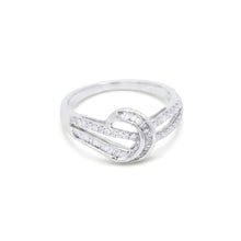 18K White Gold Knot Buckle Statement Ring | Natural Diamond Baguette & Pavé Crisscross Swirl Design - Ring