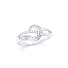 18K White Gold Knot Buckle Statement Ring | Natural Diamond Baguette & Pavé Crisscross Swirl Design - Ring