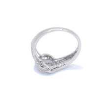18K White Gold Knot Buckle Statement Ring | Natural Diamond Baguette & Pavé Crisscross Swirl Design - Ring