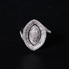 18K White Gold Marquise Illusion Halo Ring | Natural Diamond Baguette & Round Bypass Design | Elegant Jewelry - Ring