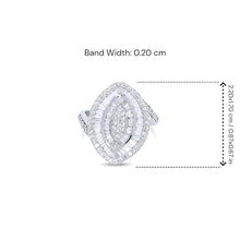 18K White Gold Marquise Illusion Halo Ring | Natural Diamond Baguette & Round Bypass Design | Elegant Jewelry - Ring