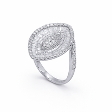 18K White Gold Marquise Illusion Halo Ring | Natural Diamond Baguette & Round Bypass Design | Elegant Jewelry - Ring
