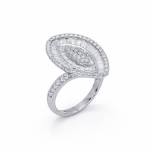 18K White Gold Marquise Illusion Halo Ring | Natural Diamond Baguette & Round Bypass Design | Elegant Jewelry - Ring