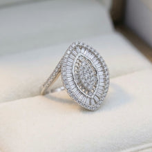 18K White Gold Marquise Illusion Halo Ring | Natural Diamond Baguette & Round Bypass Design | Elegant Jewelry - Ring