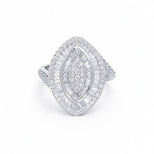 18K White Gold Marquise Illusion Halo Ring | Natural Diamond Baguette & Round Bypass Design | Elegant Jewelry - Ring