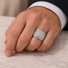 18K White Gold Men’s Band | 5.55 Carats Natural Diamond | Princess & Round Cut Statement Design