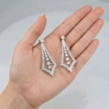18K White Gold Natural Diamond Art Deco Drop Earrings | Vintage Geometric Statement Jewelry - Earrings