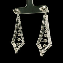 18K White Gold Natural Diamond Art Deco Drop Earrings | Vintage Geometric Statement Jewelry - Earrings