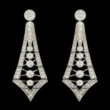 18K White Gold Natural Diamond Art Deco Drop Earrings | Vintage Geometric Statement Jewelry - Earrings