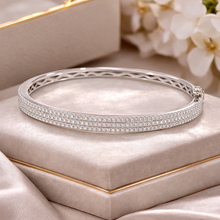 18K White Gold Natural Diamond Bangle | Three-Row Pavé Design | Bold Luxury Statement Jewelry - Bracelet