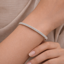 18K White Gold Natural Diamond Bangle | Three-Row Pavé Design | Bold Luxury Statement Jewelry - Bracelet
