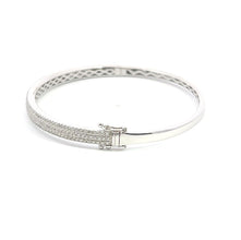 18K White Gold Natural Diamonds Full Three Rows Bracelet Bangle Jewelry