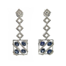 18K White Gold Dangle Earrings With Natural Diamond & Sapphire CZ Stone Jewellery