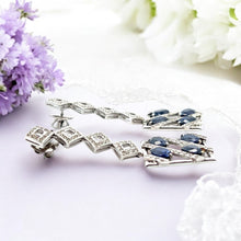 18K White Gold Dangle Earrings With Natural Diamond & Sapphire CZ Unique Jewellery