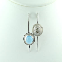 18K White Gold Earring Pendant with Natural Round Diamond & Blue Topaz Cabochon Spearhead Needle Drop Jewellery Set