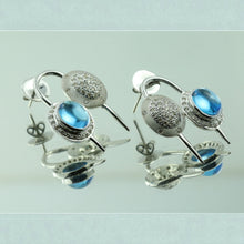 18K White Gold Earring Pendant with Natural Round Diamond & Blue Topaz Cabochon Spearhead Needle Drop Jewellery Set