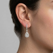 18K White Gold Natural Diamond Dangle Earrings | Teardrop Cluster Setting Fine Jewelry